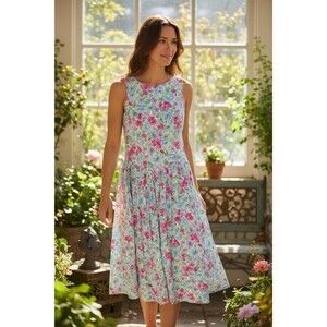 Vintage Allison Blair Multicolor Bright Floral Sleeveless Midi Dress Medium